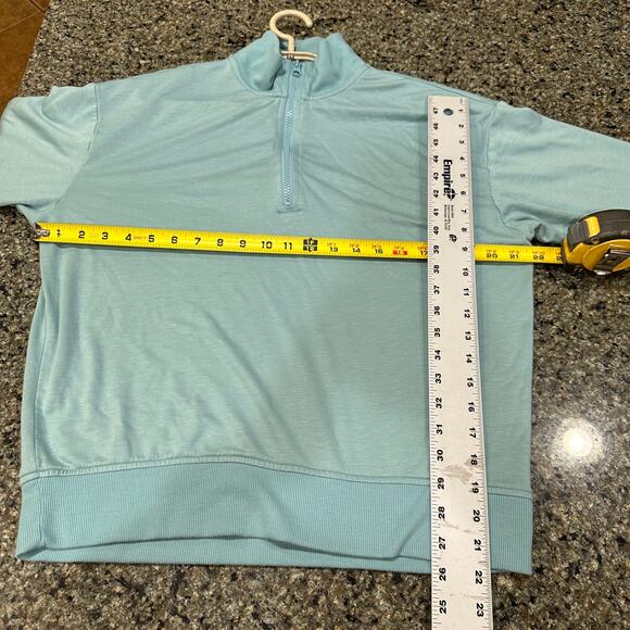 Three Dots Top Size S Green 1/4 Zip Pullover Athleisure Lightweight Minimalist - Picture 3 of 7